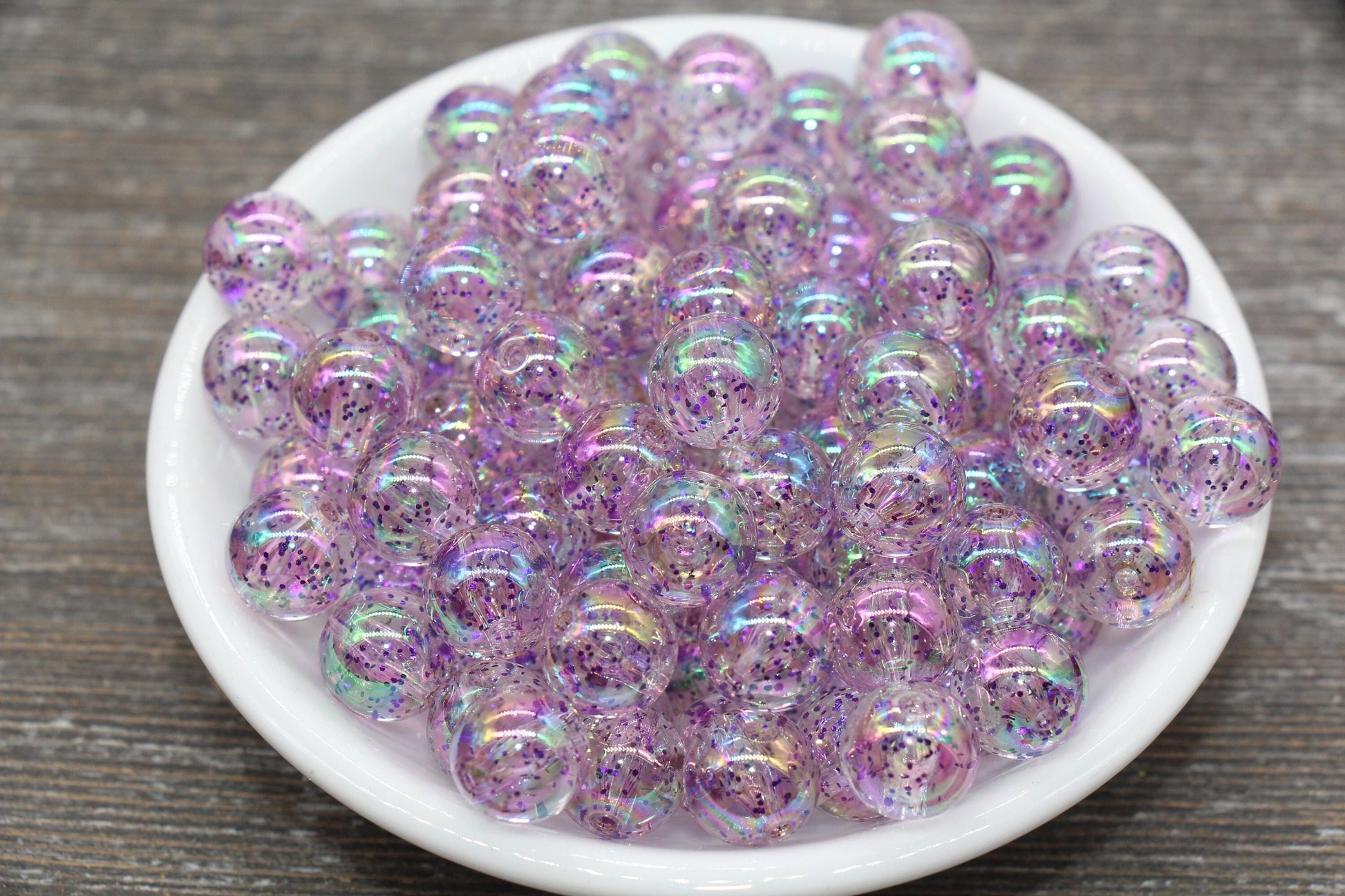 12mm Iridescent Translucent Purple Glitter Beads, Sparkle Bubblegum Plastic Beads, Round Acrylic Gumball Beads for Jewelry Making #1842
