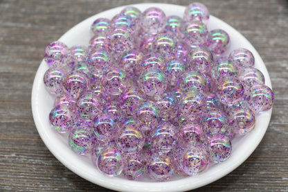 12mm Iridescent Translucent Purple Glitter Beads, Sparkle Bubblegum Plastic Beads, Round Acrylic Gumball Beads for Jewelry Making #1842