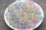 12mm Iridescent Translucent Multicolor Beads with Glitter, Shinny Bubblegum Beads, Sparkle Chunky Beads, Smooth Round Plastic Beads #1840