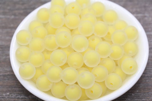 12mm Matte Yellow Round Beads, Frosted Acrylic Round Gumball Beads, Bubblegum Beads, Chunky Beads, Plastic Round Bead #1939