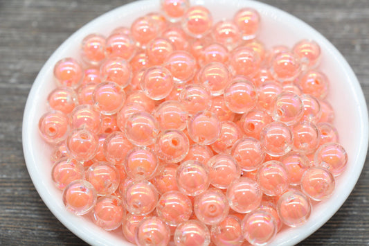 10mm Iridescent Peach Gumball Beads, AB Peach Round Acrylic Loose Beads, Glossy Shinny Bubblegum Beads, Chunky Beads, Round Beads #1955