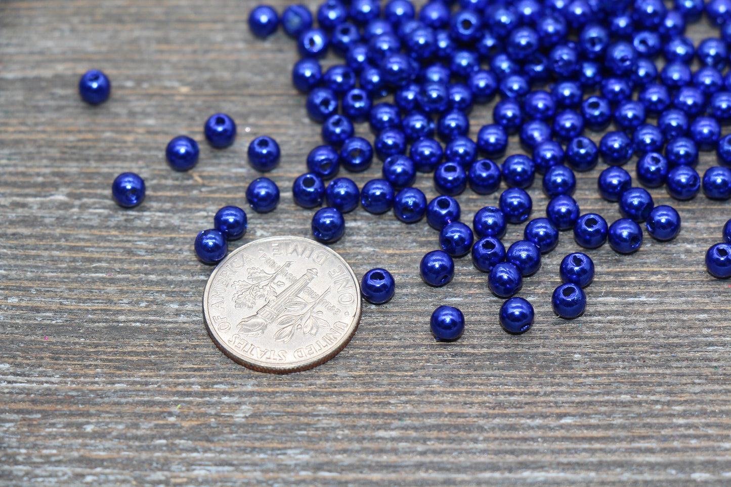 4mm Royal Blue Faux Pearl Beads, Royal Blue Faux Pearl Gumball Beads, Imitation Pearl Beads, Chunky Beads, Smooth Plastic Round Beads #2049