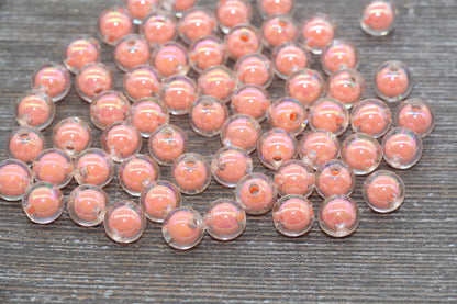 10mm Iridescent Peach Gumball Beads, AB Peach Round Acrylic Loose Beads, Glossy Shinny Bubblegum Beads, Chunky Beads, Round Beads #1955