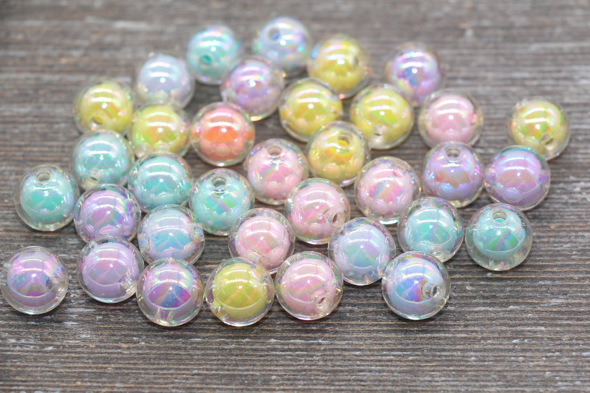 12mm Iridescent Multicolor Gumball Beads, AB Mix Round Acrylic Loose Beads, Glossy Shinny Bubblegum Beads, Chunky Beads, Round Beads #1963