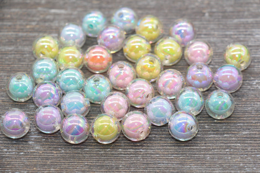 12mm Iridescent Multicolor Gumball Beads, AB Mix Round Acrylic Loose Beads, Glossy Shinny Bubblegum Beads, Chunky Beads, Round Beads #1963