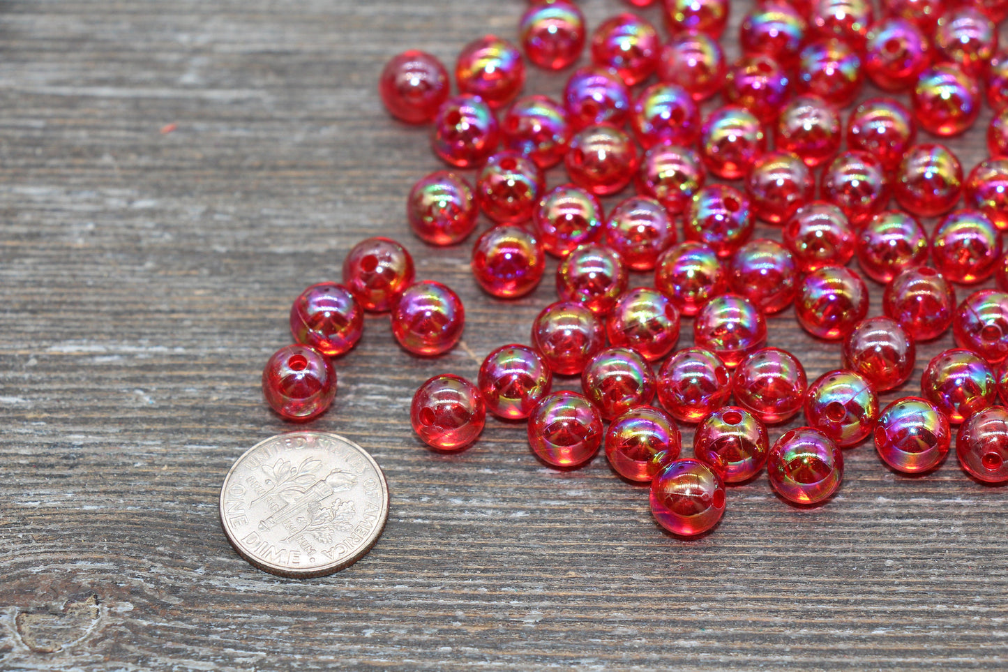 8mm Red AB Round Beads, Iridescent Acrylic Gumball Beads, Translucent Round Spacer Beads, Bubblegum Beads, Plastic Round Bead #1969