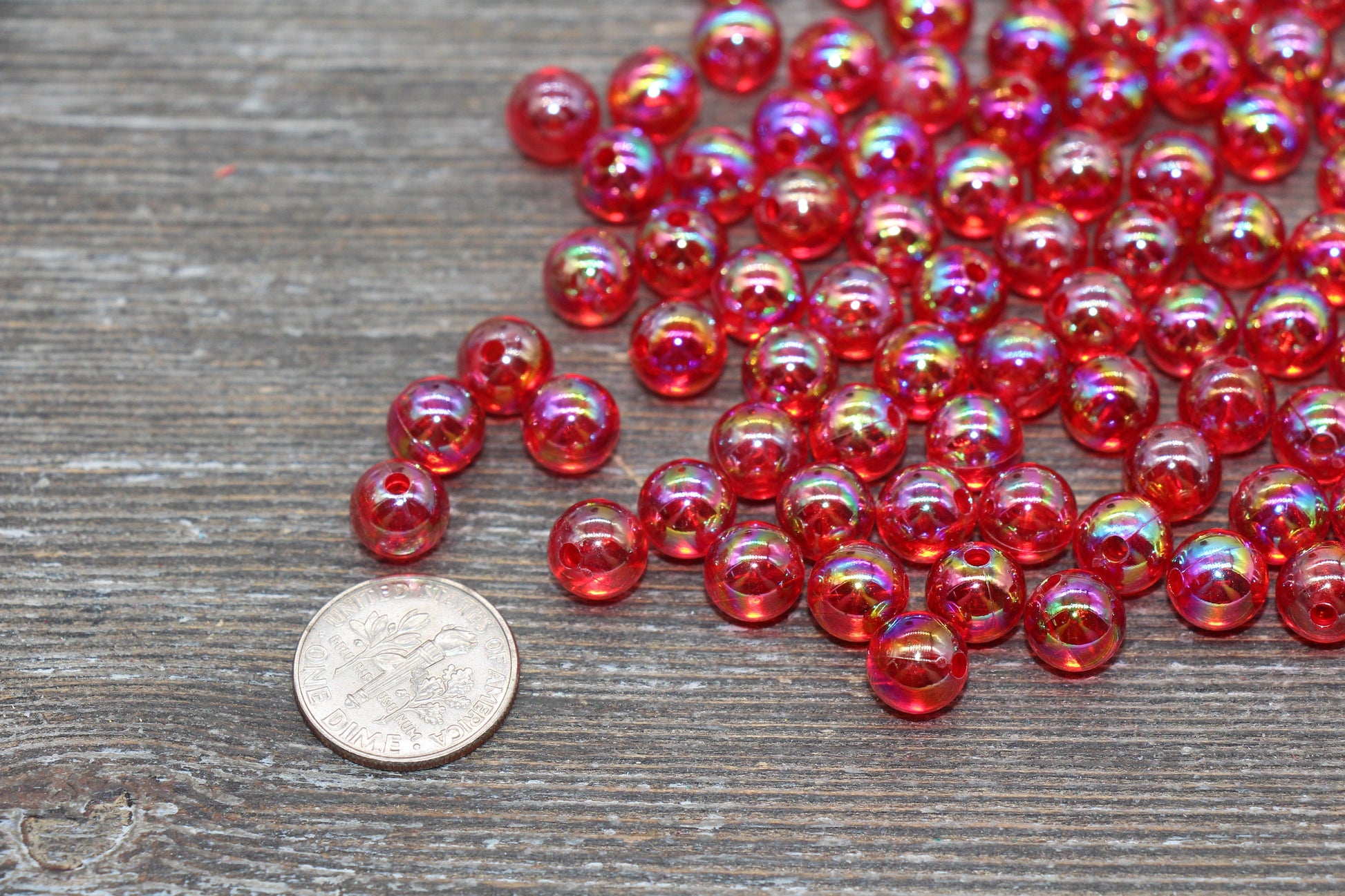 8mm Red AB Round Beads, Iridescent Acrylic Gumball Beads, Translucent Round Spacer Beads, Bubblegum Beads, Plastic Round Bead #1969