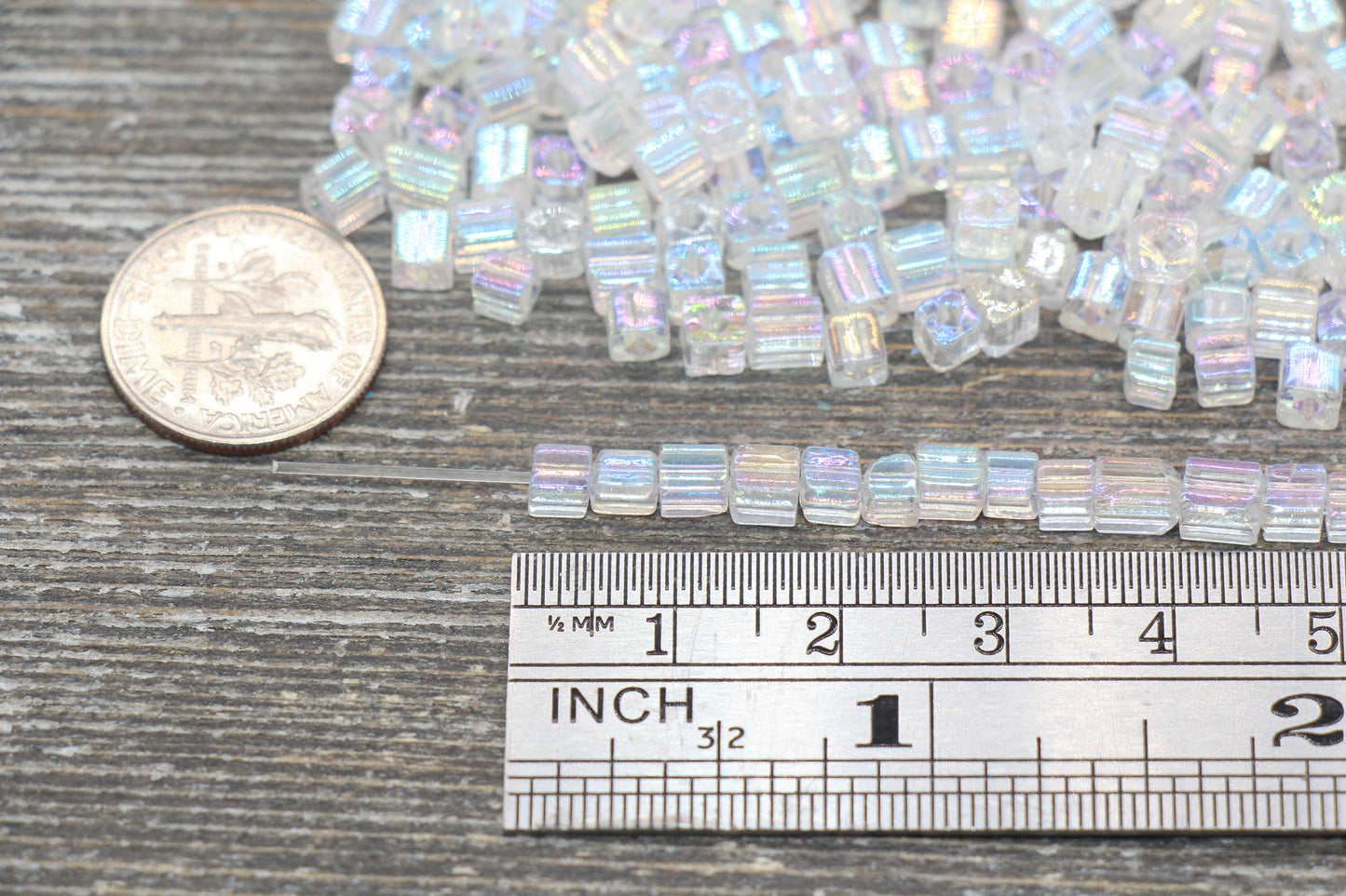 Iridescent Square Glass Beads, 4mm Cube Glass Beads, Sparkle Glass Beads, Transparent Clear AB Square Seed Beads, Beading Supplies #2118