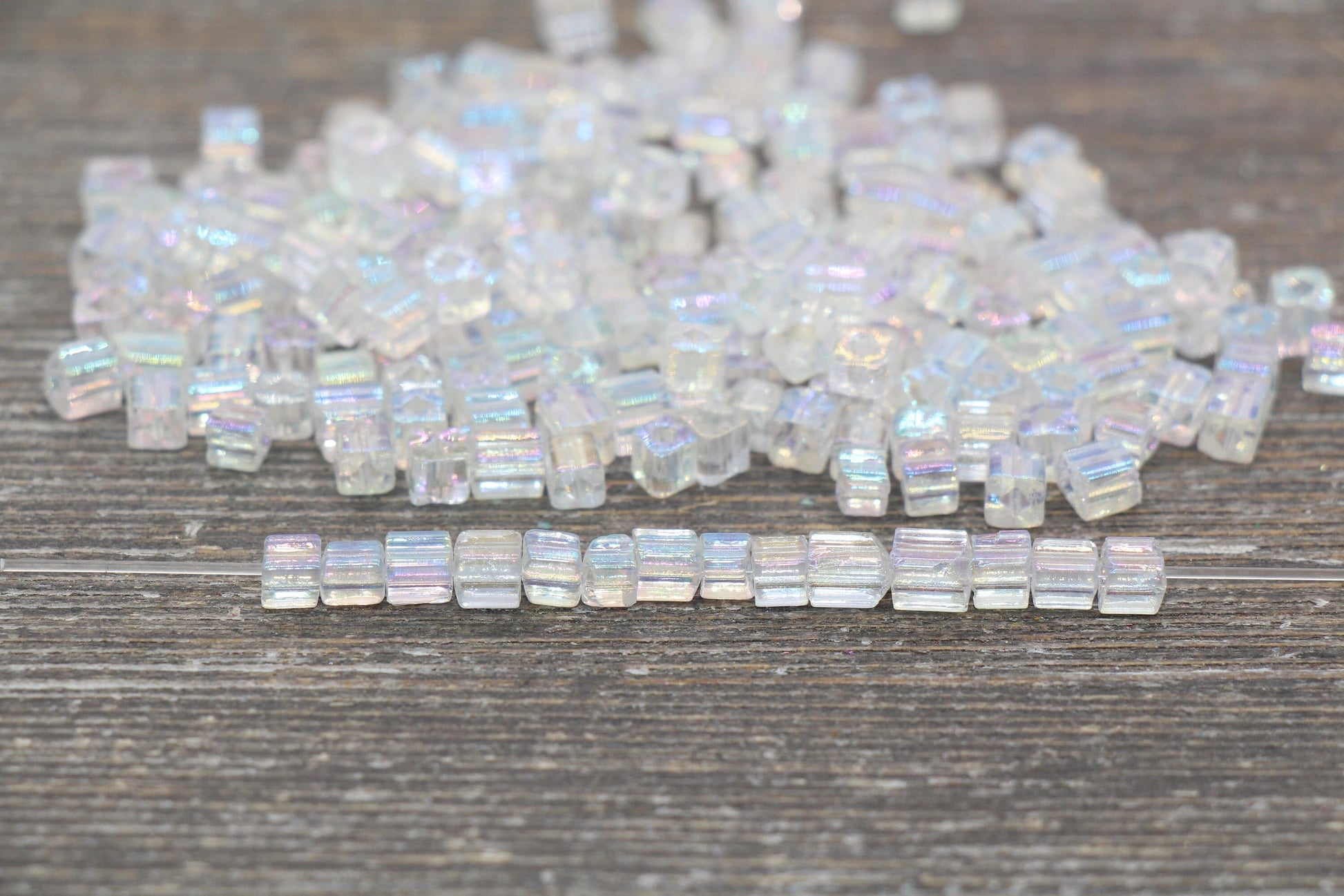 Iridescent Square Glass Beads, 4mm Cube Glass Beads, Sparkle Glass Beads, Transparent Clear AB Square Seed Beads, Beading Supplies #2118