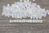 Iridescent Square Glass Beads, 4mm Cube Glass Beads, Sparkle Glass Beads, Transparent Clear AB Square Seed Beads, Beading Supplies #2118