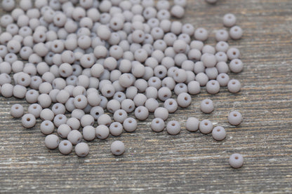 Round Matte Glass Beads, 4mm Glass Round Seed Beads, Frosted Light Gray Seed Beads, Beading Supplies #2154