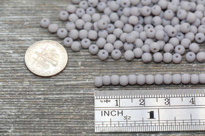 Round Matte Glass Beads, 4mm Glass Round Seed Beads, Frosted Light Gray Seed Beads, Beading Supplies #2154