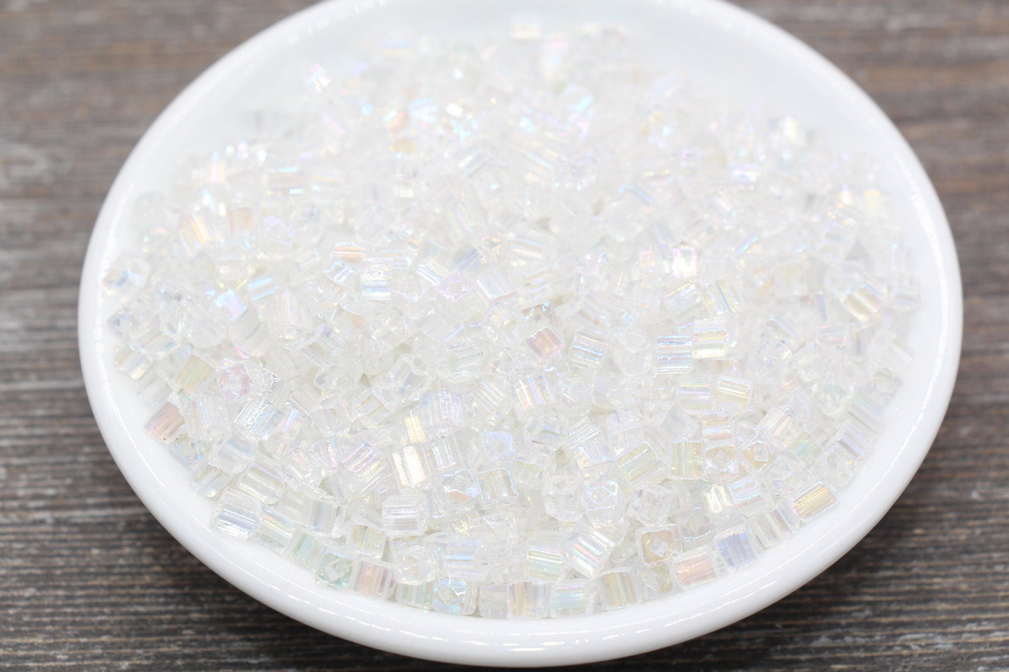 Iridescent Square Glass Beads, 4mm Cube Glass Beads, Sparkle Glass Beads, Transparent Clear AB Square Seed Beads, Beading Supplies #2118