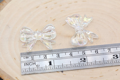 Transparent Bow Beads, Iridescent Acrylic Ribbon Bow Beads, Clear AB Bow Beads, Vertical Hole Bow Beads, Jewelry Beads #2202