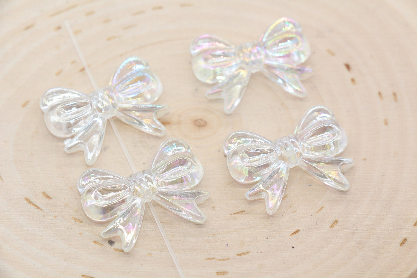Transparent Bow Beads, Iridescent Acrylic Ribbon Bow Beads, Clear AB Bow Beads, Vertical Hole Bow Beads, Jewelry Beads #2202