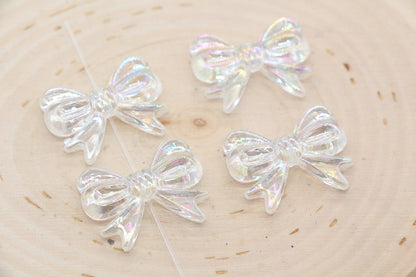 Transparent Bow Beads, Iridescent Acrylic Ribbon Bow Beads, Clear AB Bow Beads, Vertical Hole Bow Beads, Jewelry Beads #2202