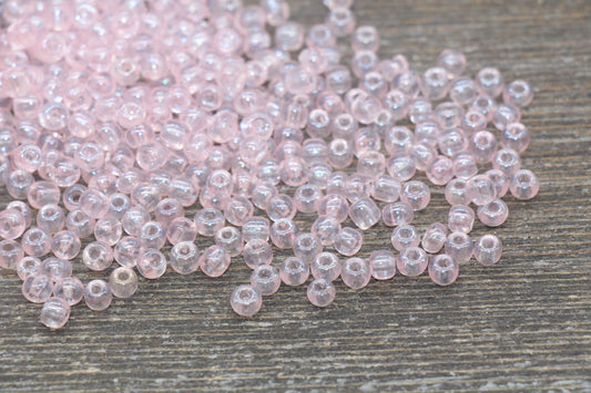 Glossy Transparent Glass Seed Beads, 4mm 6/0 Glass Round Seed Beads, Pink Trans Seed Beads, Rocailles Beads, Beading Supplies #2259