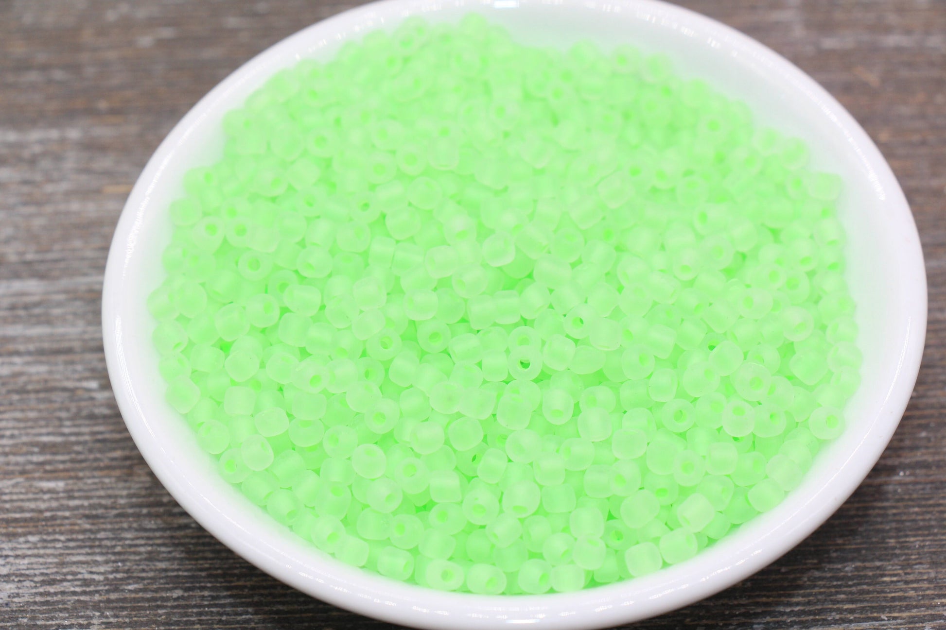 GLOW Matte Glass Beads, 4mm 6/0 Glass Beads, Glow in Dark Frosted Light Green Seed Beads, Rocailles Beads, Beading Supplies #2311