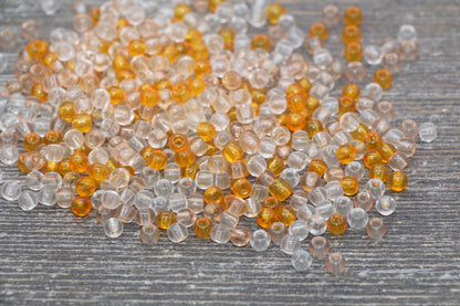 Transparent Glass Seed Beads, 4mm 6/0 Glass Round Seed Beads, Orange and White Trans Seed Beads, Rocailles Beads, Beading Supplies #2316