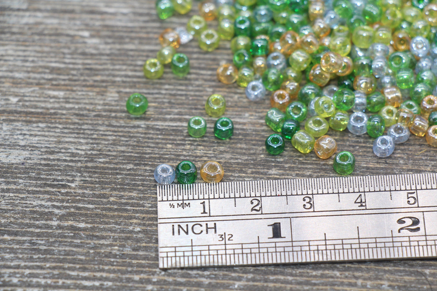 Transparent AB Glass Seed Beads, 4mm 6/0 Glass Beads, Peach, Green, and White Iridescent Seed Beads, Rocailles Beads, Beading Supply #2321