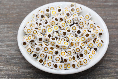 Letter O Letter Beads, Cube White Beads with Gold Lettering, Individual Letter Beads, Acrylic Square Name Beads, Size 7mm