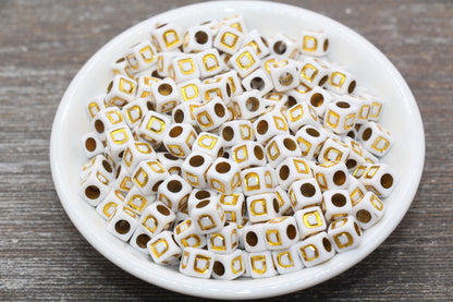 Letter D Letter Beads, Cube White Beads with Gold Lettering, Individual Letter Beads, Acrylic Square Name Beads, Size 7mm