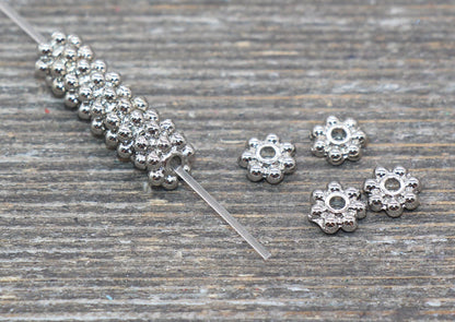 18K Daisy Spacer Beads, Gold or Silver Spacer Beads, Daisy Gold Beads, Size 4mm 6mm