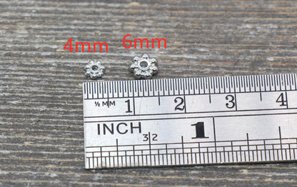 18K Daisy Spacer Beads, Gold or Silver Spacer Beads, Daisy Gold Beads, Size 4mm 6mm