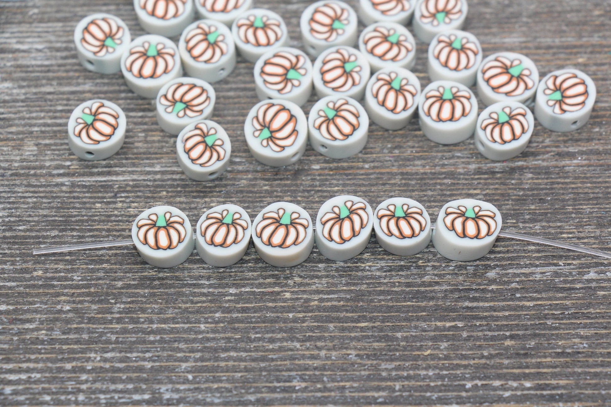 Pumpkin Beads, Fall Harvest Polymer Clay Beads, Halloween Pumpkin Clay Beads, Bracelet Beads, Kids Craft Beads #117