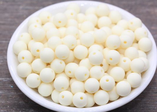 10mm Matte Ivory Gumball Beads, Round Acrylic Loose Beads, Frosted Ivory Bubblegum Beads, Chunky Beads, Round Plastic Beads #2557