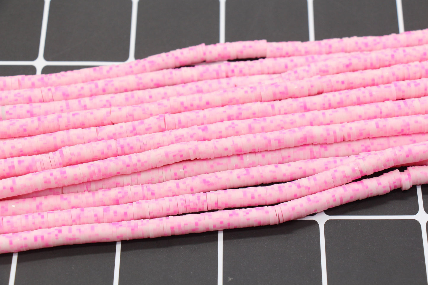 6mm Pink Speckled Heishi Beads, Pink Dots Polymer Clay Disc Beads, Full Strand #855