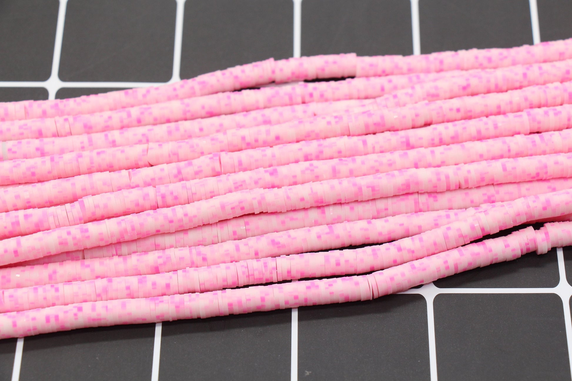 6mm Pink Speckled Heishi Beads, Pink Dots Polymer Clay Disc Beads, Full Strand #855