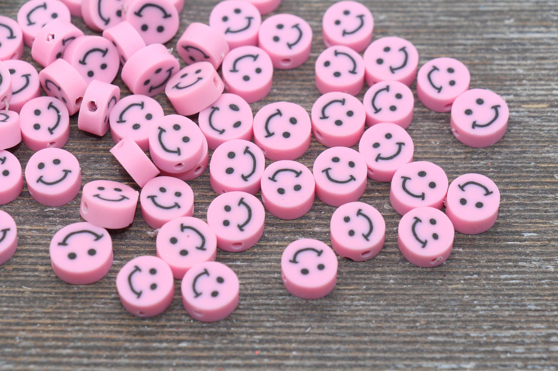 Pink Smiley Face Polymer Clay Beads, Smiley Face Fimo Cane Beads, Happy Face Emoji Beads, Bead for Bracelet, Beading Supplies #228