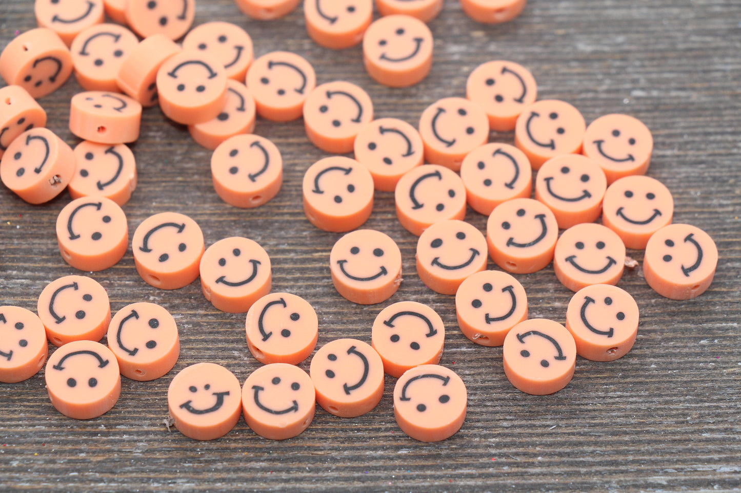 Light Orange Smiley Face Polymer Clay Beads, Smiley Face Fimo Cane Beads, Happy Face Emoji Beads, Bead for Bracelet, Beading Supplies #229