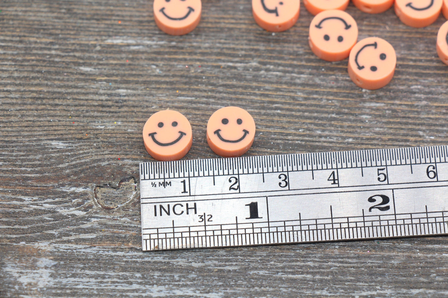 Light Orange Smiley Face Polymer Clay Beads, Smiley Face Fimo Cane Beads, Happy Face Emoji Beads, Bead for Bracelet, Beading Supplies #229