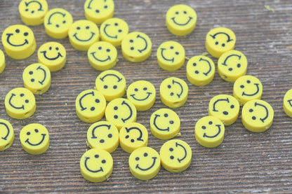 Yellow Smiley Face Polymer Clay Beads, Smiley Face Fimo Cane Beads, Happy Face Emoji Beads, Bead for Bracelet, Beading Supplies #231