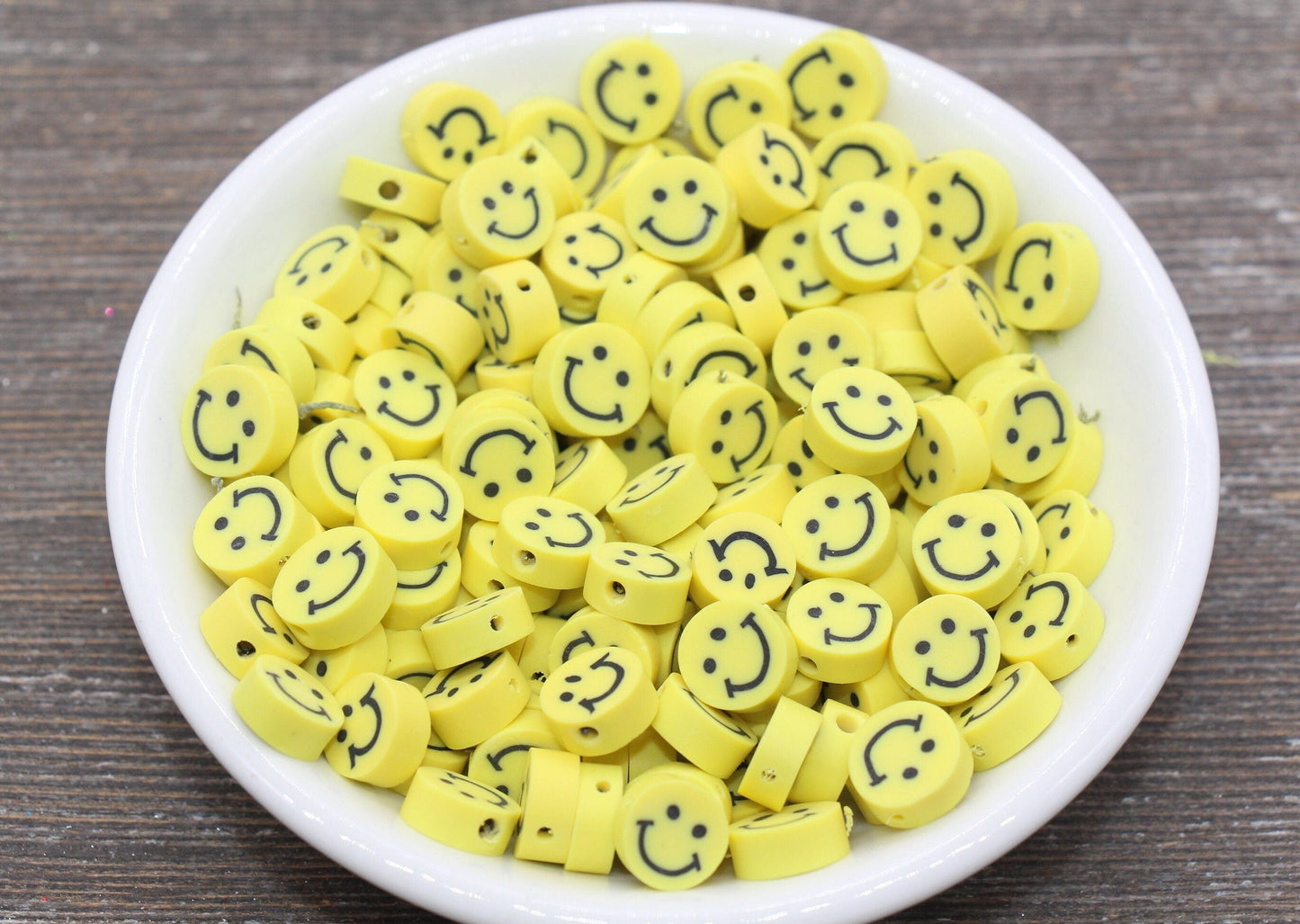 Yellow Smiley Face Polymer Clay Beads, Smiley Face Fimo Cane Beads, Happy Face Emoji Beads, Bead for Bracelet, Beading Supplies #231