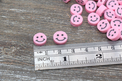 Pink Smiley Face Polymer Clay Beads, Smiley Face Fimo Cane Beads, Happy Face Emoji Beads, Bead for Bracelet, Beading Supplies #228