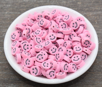 Pink Smiley Face Polymer Clay Beads, Smiley Face Fimo Cane Beads, Happy Face Emoji Beads, Bead for Bracelet, Beading Supplies #228