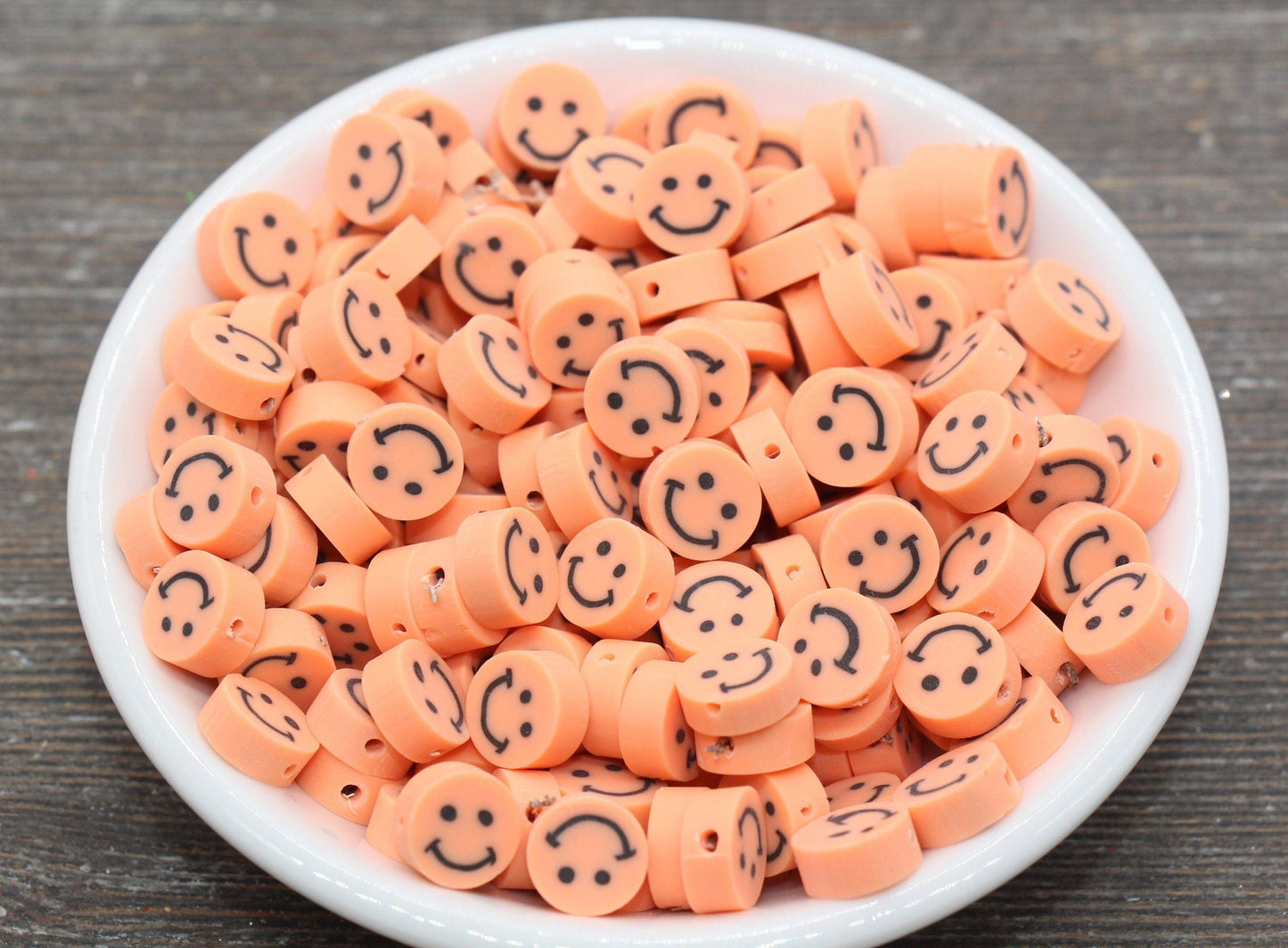 Light Orange Smiley Face Polymer Clay Beads, Smiley Face Fimo Cane Beads, Happy Face Emoji Beads, Bead for Bracelet, Beading Supplies #229