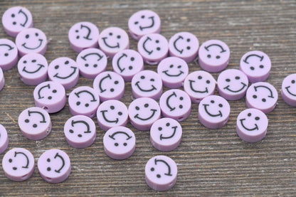 Lavender Smiley Face Polymer Clay Beads, Smiley Face Fimo Cane Beads, Happy Face Emoji Beads, Bead for Bracelet, Beading Supplies #230