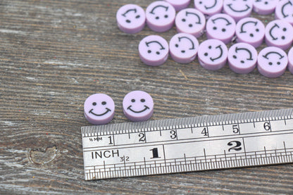 Lavender Smiley Face Polymer Clay Beads, Smiley Face Fimo Cane Beads, Happy Face Emoji Beads, Bead for Bracelet, Beading Supplies #230