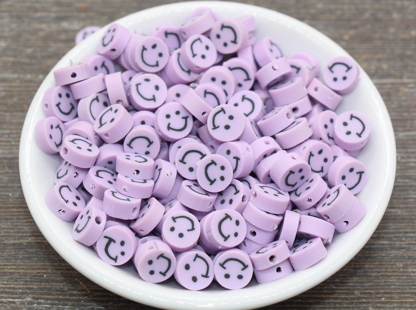 Lavender Smiley Face Polymer Clay Beads, Smiley Face Fimo Cane Beads, Happy Face Emoji Beads, Bead for Bracelet, Beading Supplies #230