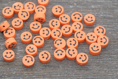 Orange Smiley Face Polymer Clay Beads, Smiley Face Fimo Cane Beads, Happy Face Emoji Beads, Bead for Bracelet, Beading Supplies #233