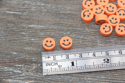 Orange Smiley Face Polymer Clay Beads, Smiley Face Fimo Cane Beads, Happy Face Emoji Beads, Bead for Bracelet, Beading Supplies #233