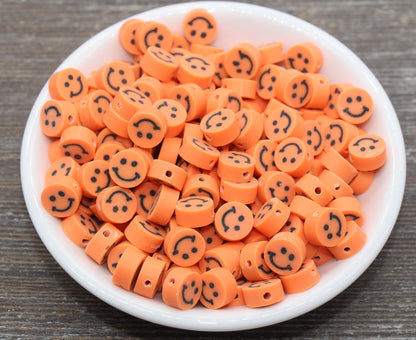 Orange Smiley Face Polymer Clay Beads, Smiley Face Fimo Cane Beads, Happy Face Emoji Beads, Bead for Bracelet, Beading Supplies #233