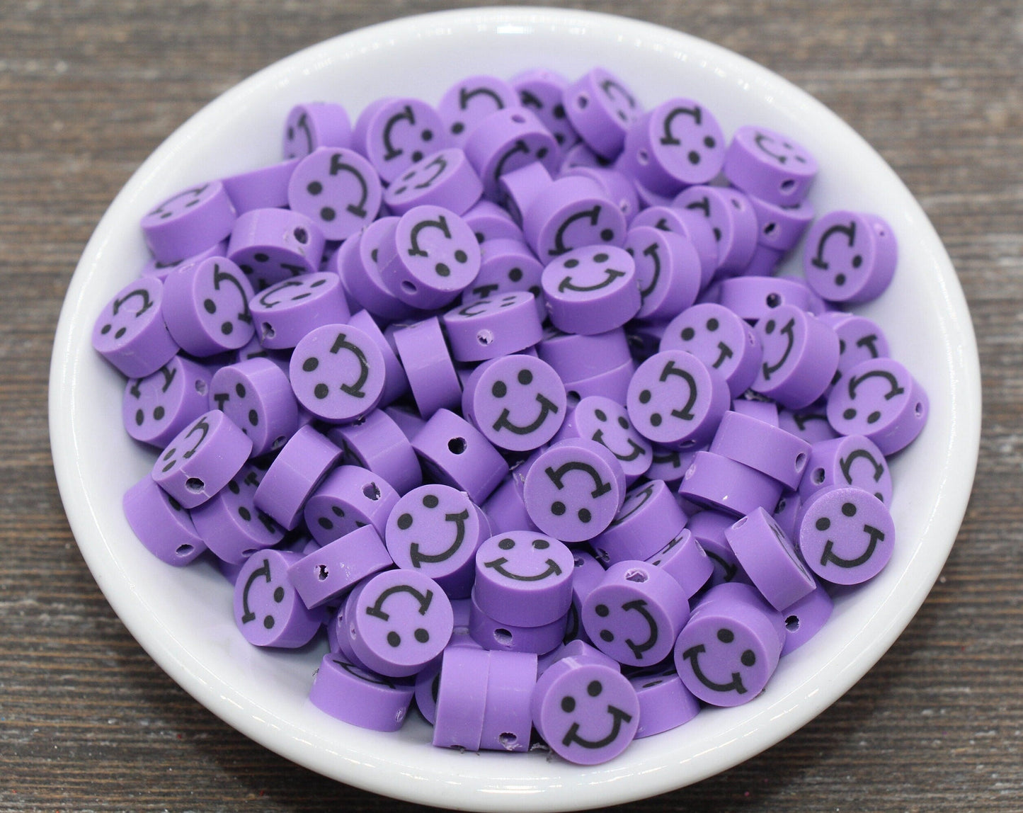 Purple Smiley Face Polymer Clay Beads, Smiley Face Fimo Cane Beads, Happy Face Emoji Beads, Bead for Bracelet, Beading Supplies #234