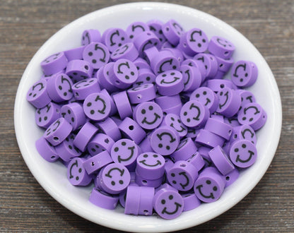 Purple Smiley Face Polymer Clay Beads, Smiley Face Fimo Cane Beads, Happy Face Emoji Beads, Bead for Bracelet, Beading Supplies #234