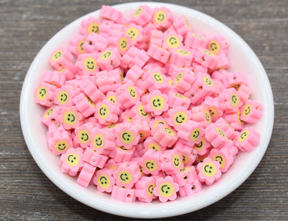 Pink Smiley Face Polymer Clay Beads, Flower Shape Smiley Face Fimo Cane Beads, Happy Face Beads, Bead for Bracelet #237