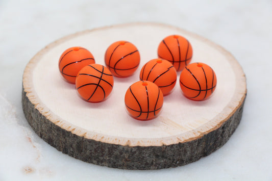 Basketball Silicone Beads, Sports Print Silicone Beads, Soft Sports Ball Beads, Chunky Beads, Bracelet Beads #244